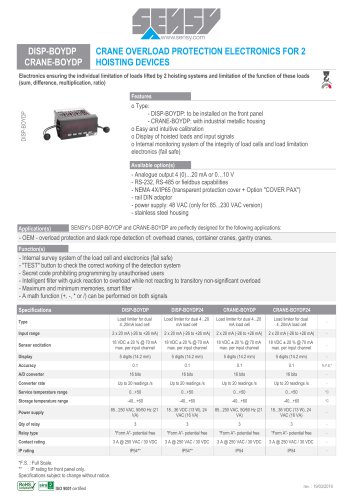 DISP-BOYDP CRANE-BOYDP : CRANE OVERLOAD PROTECTION ELECTRONICS FOR 2 HOISTING DEVICES