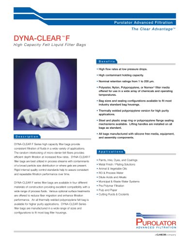 DYNA-CLEARTMF High Capacity Felt Liquid Filter Bags