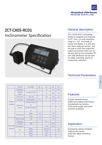 ZC ZCT-CX05-RC01 One Axis Inclinometer for Truck Tip-over Monitoring with Alarm and Display