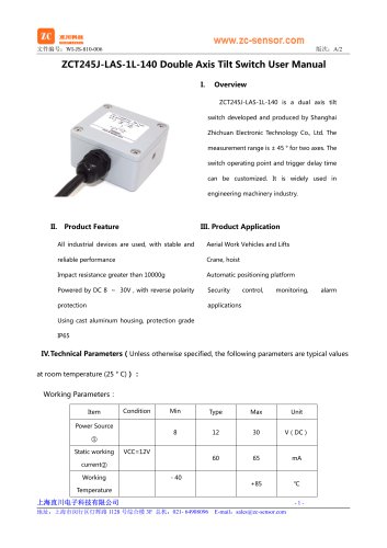 ZC ZCT245J-LAS-1L-140 2 Axis Crane inclinometer Switch