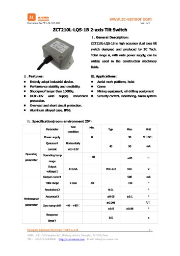 ZCT210L-LQS-1B Biaxial axis alarm Relay output tilt switch for aerial lifts