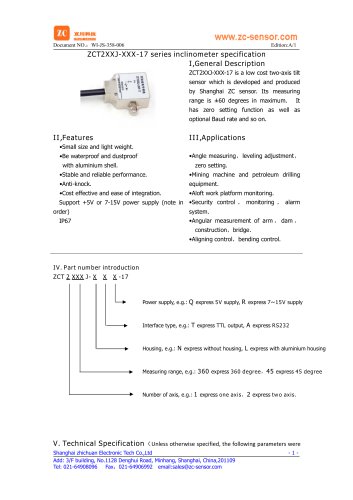 ZCT2XXJ-XXX-17 Low cost two-axis digital tilt sensor