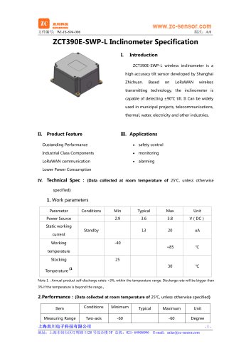 ZCT390E-SWP-L LoRaWAN 868MHz Europe Wireless Inclinometer Sensor