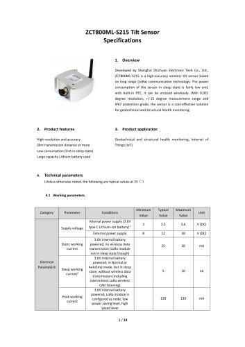 ZCT800ML-215SR LoRa Wireless Inclinometer Sensor