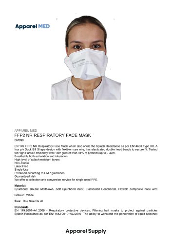 FFP2 NR RESPIRATORY FACE MASK - DM090