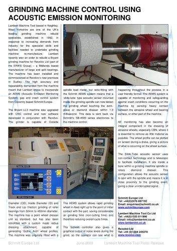 Grinding Machine Monitoring Using Fluid AE Sensors