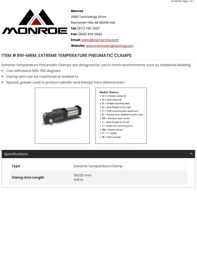 EXTREME TEMPERATURE PNEUMATIC CLAMPS