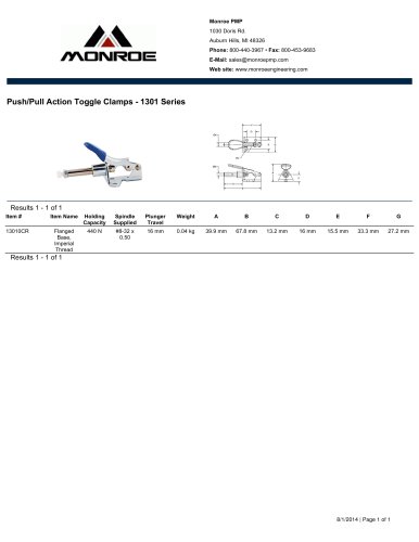 Push/Pull Action Toggle Clamps - 1301 Series