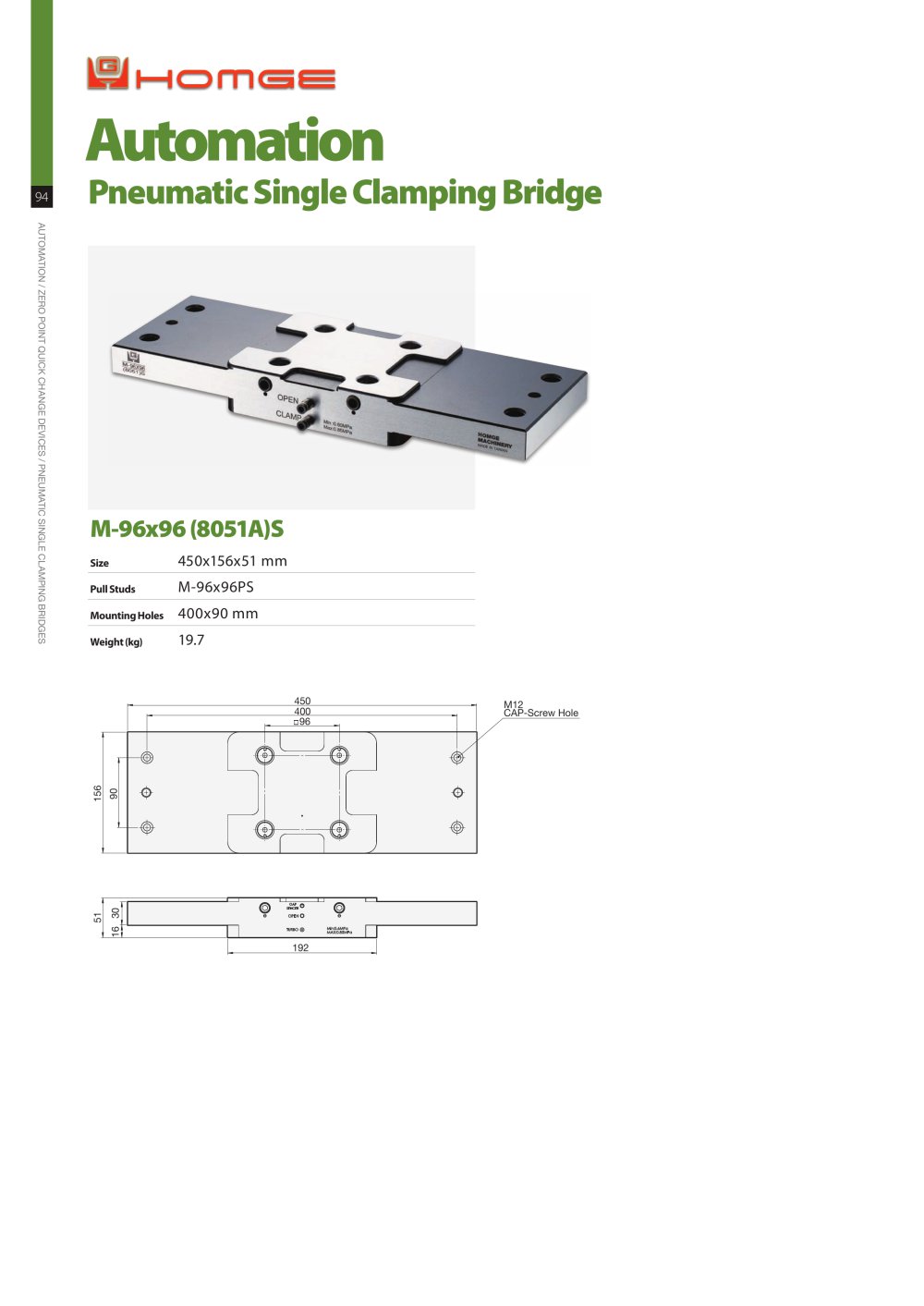 ZERO-POINT QUICK CHANGE PNEUMATIC CLAMPING BRIDGE &ndash; 1 Station (8051A)S - HOMGE MACHINERY IND. CO., LTD.