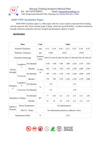 Date sheet-NMN insulation paper