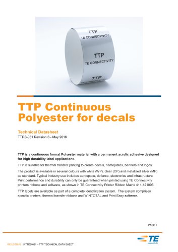 TTP Continuous Polyester for decals