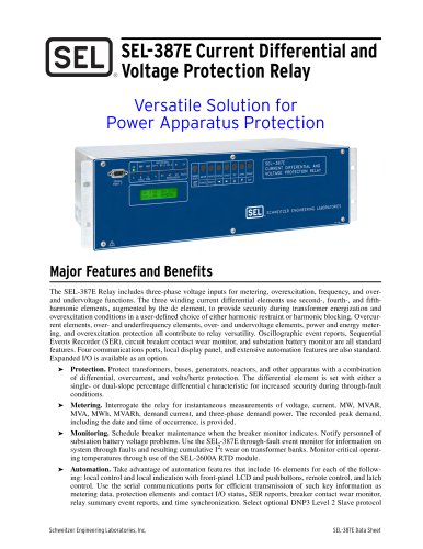 SEL-387E Current Differential and Voltage Protection Relay