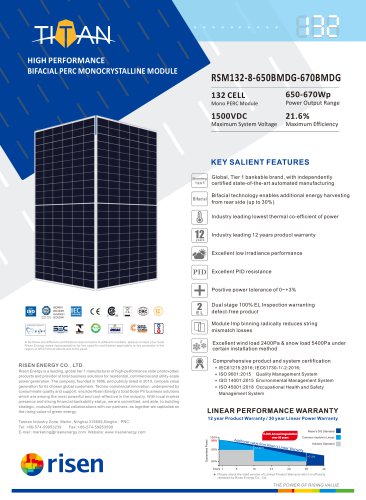 RSM132-8-650BMDG-670BMDG - HIGH PERFORMANCE BIFACIAL PERC MONOCRYSTALLINE MODULE