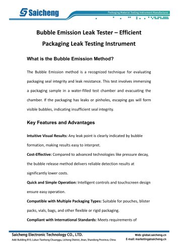 Bubble Emission Leak Tester – Efficient Packaging Leak Testing Instrument
