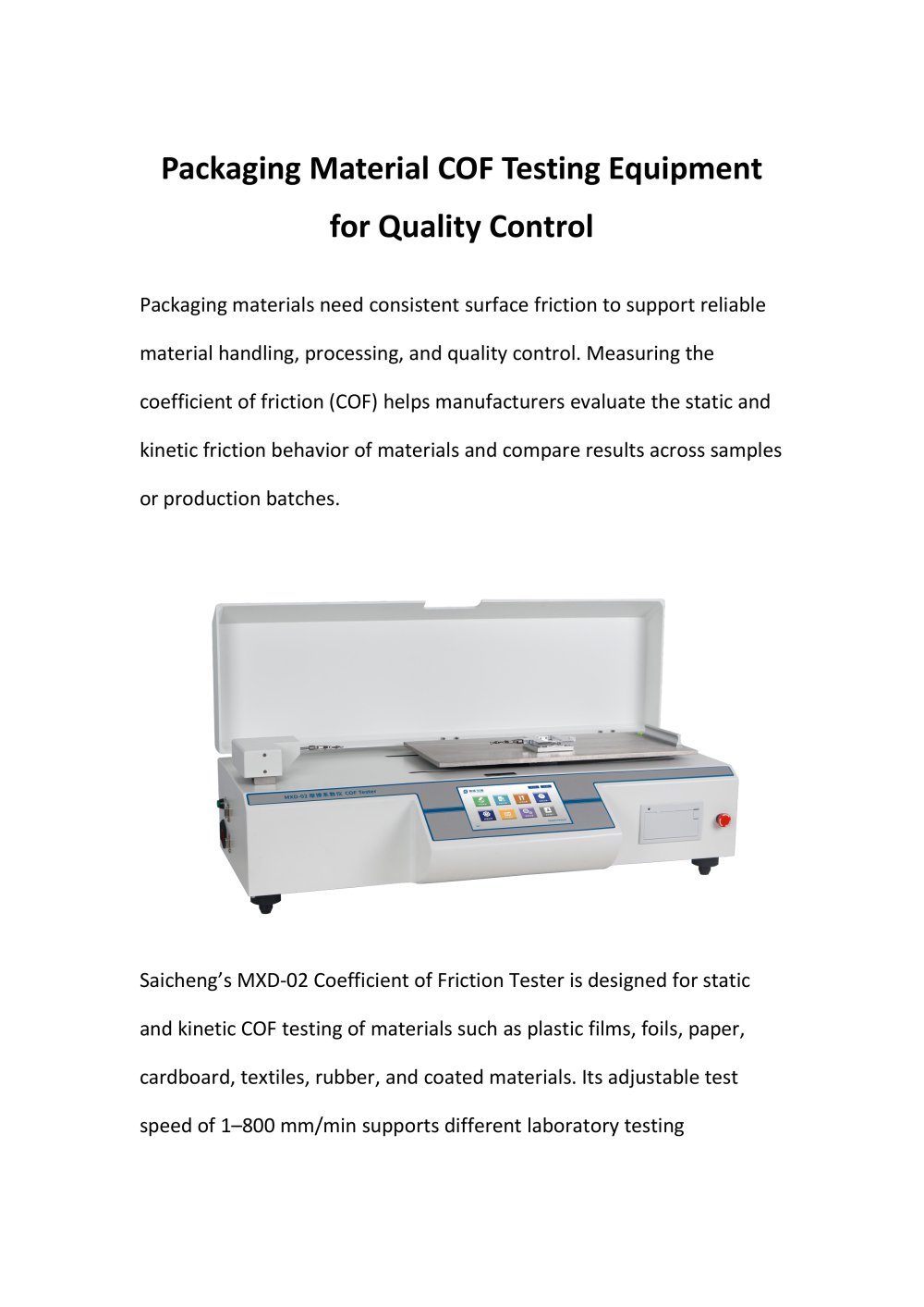 Packaging Material COF Testing Equipment for Quality Control - Jinan Saicheng Electronic Technology Co.,LTD