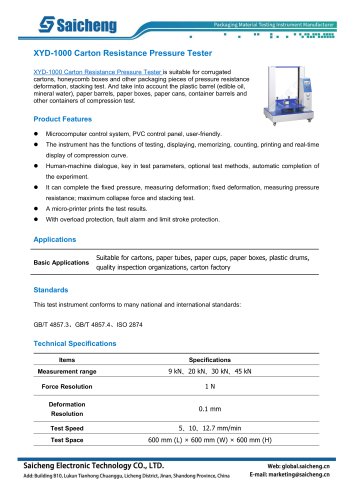 Saicheng Carton Resistance Pressure Tester XYD-1000