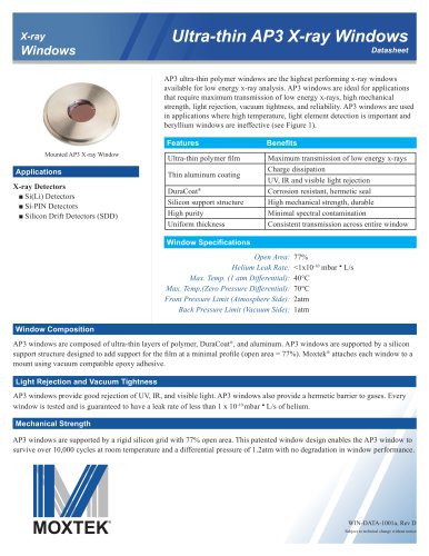 AP3 Ultra-thin Polymer X-ray Windows