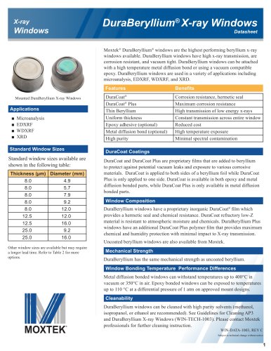 DuraBeryllium® X-ray Windows