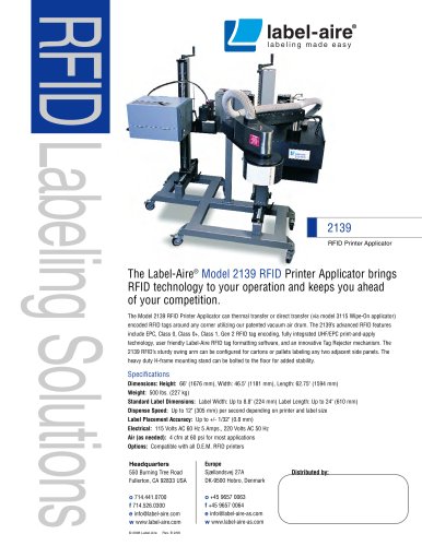 2139 RFID Printer Applicator