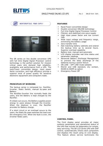 UPS SINGLE PHASE ON-LINE RACK 19”, SR 1 ÷ 3kVA SERIES