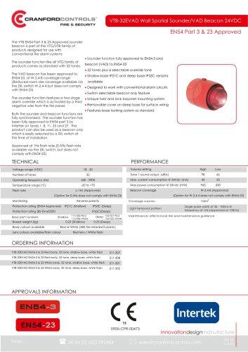 VTB-32EVAD Wall Spatial Sounder/VAD Beacon 24VDC