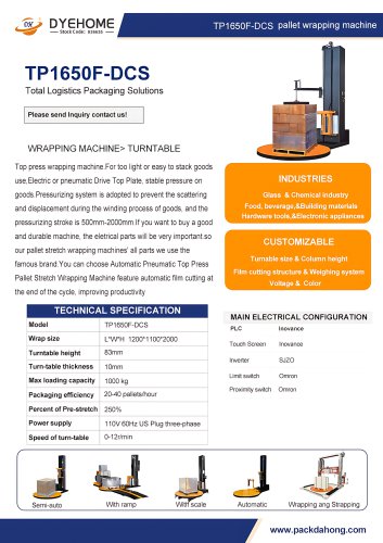          Dyehome Turntable stretch wrapper TP1650F-DCS