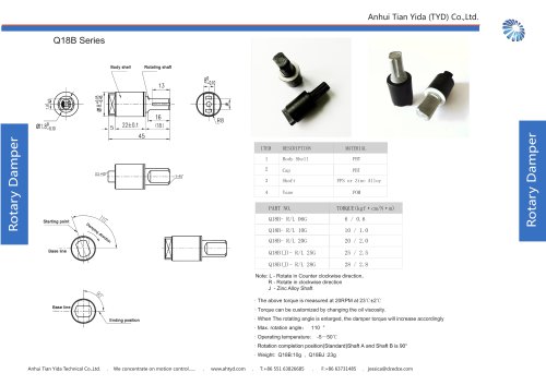 TYD ROTARY DAMPER Q18B Series for toilet seat cover/washing machine cover/ hiding conference table socket