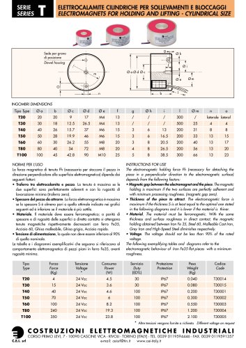 ELECTROMAGNETS FOR HOLDING AND LIFTING T TYPE- CYLINDRICAL SIZE