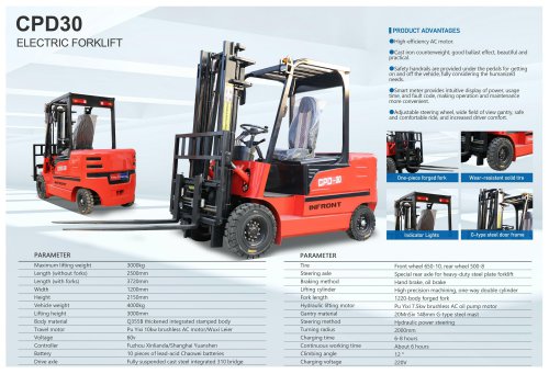 INFRONT 2025 Affordable 3 Ton CE Customizable Lifting Height Efficient Material Handling electric Forklift Truck CPD30