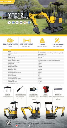 INFRONT Chinese Factory Price Mini pelle Micro Excavator 1.2 Ton China Mini excavatrice Machine YFE12D