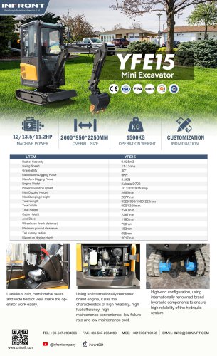 INFRONT Free After Sale Mini Excavator 1.5 Ton CE EPA Kubota Engine Small Excavators Machine Factory Farm New Crawler Digger YFE15A
