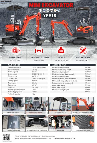 INFRONT Multifunction 1.8 Ton Small Digger Hydraulic Excavator High Quality Crawler Mini bagger for Sale Compact Micro Escavator YFE18A