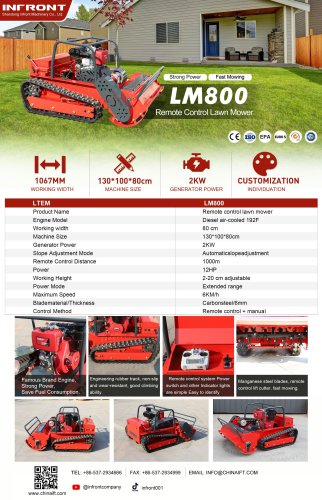 INFRONT Remote Control Crawler Brush Cutter Remote Control Slope Lawn Mowers Smart Lawn Mower LM800