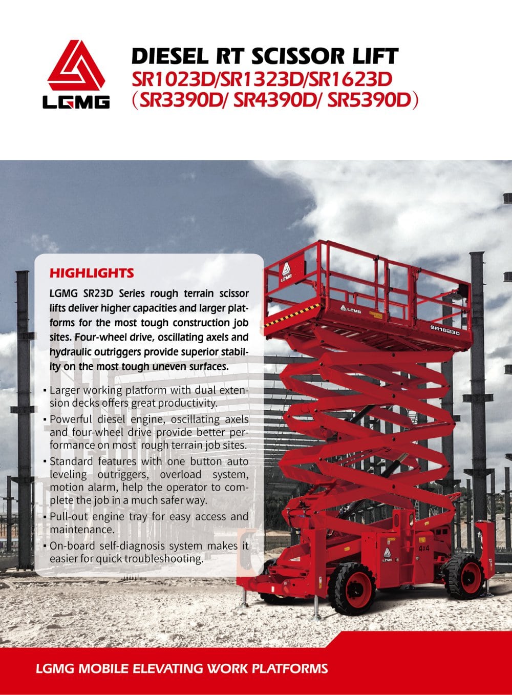 DIESEL HT SCISSOR LIFT SRI 023D/SR1323D/SR1623D (SR3390D/ SR4390D/ SR5390D) - Lingong Group JinanHeavy Machinery Co., Ltd.