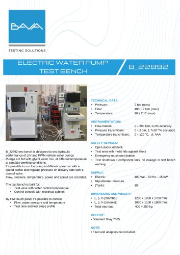 ELECTRIC WATER PUMP TEST BENCH