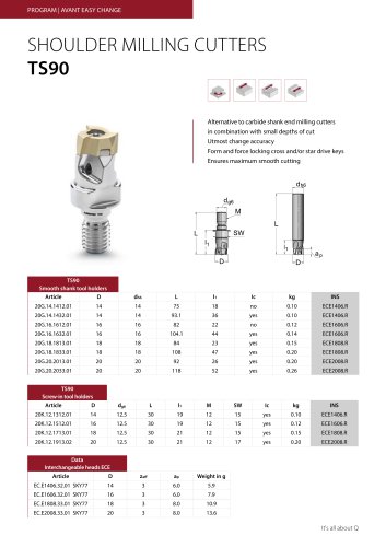 data sheet Avant Easy Change | Shoulder milling cutters TS90