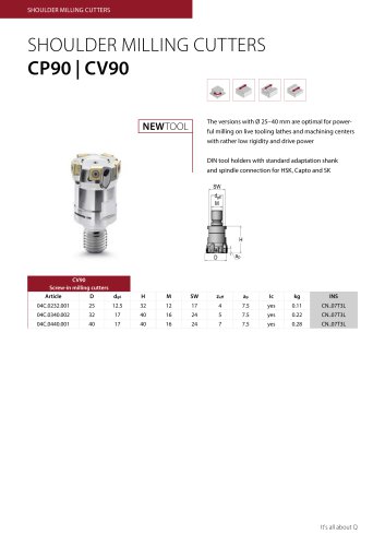 data sheet Shoulder milling cutters CP90 | CV90