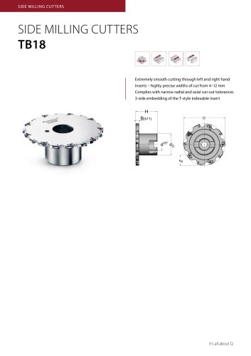 data sheet side milling cutter TB18 TN18