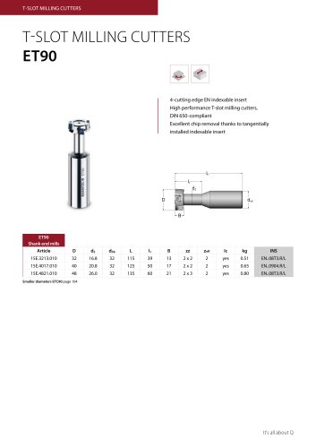 data sheet T-slot milling cutters ET90