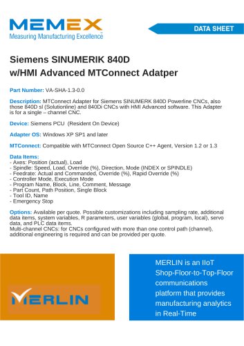 Siemens SINUMERIK 840D w/HMI Advanced MTConnect Adatper