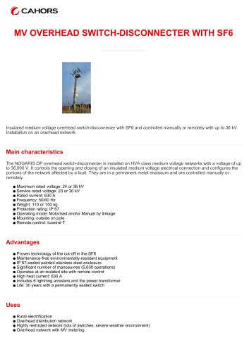 MV OVERHEAD SWITCH-DISCONNECTER WITH SF6