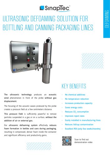 ULTRASONIC DEFOAMING SOLUTION FOR BOTTLING AND CANNING PACKAGING LINES