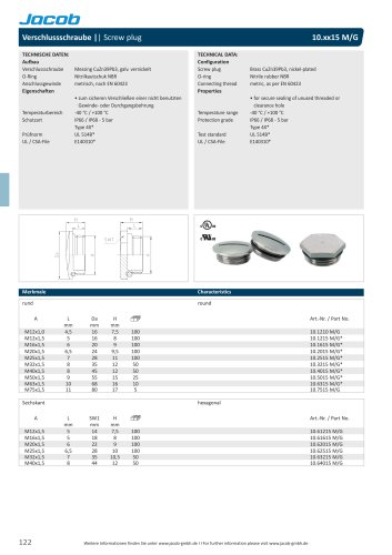 Datasheet screw plug