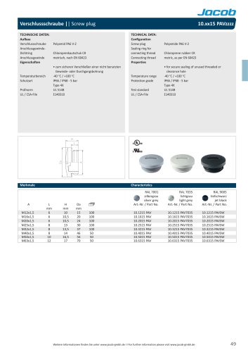 Datasheet screw plug