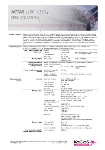 ACTAS L260 | L360 Specifications 