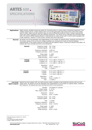 ARTES 600 Specifications 