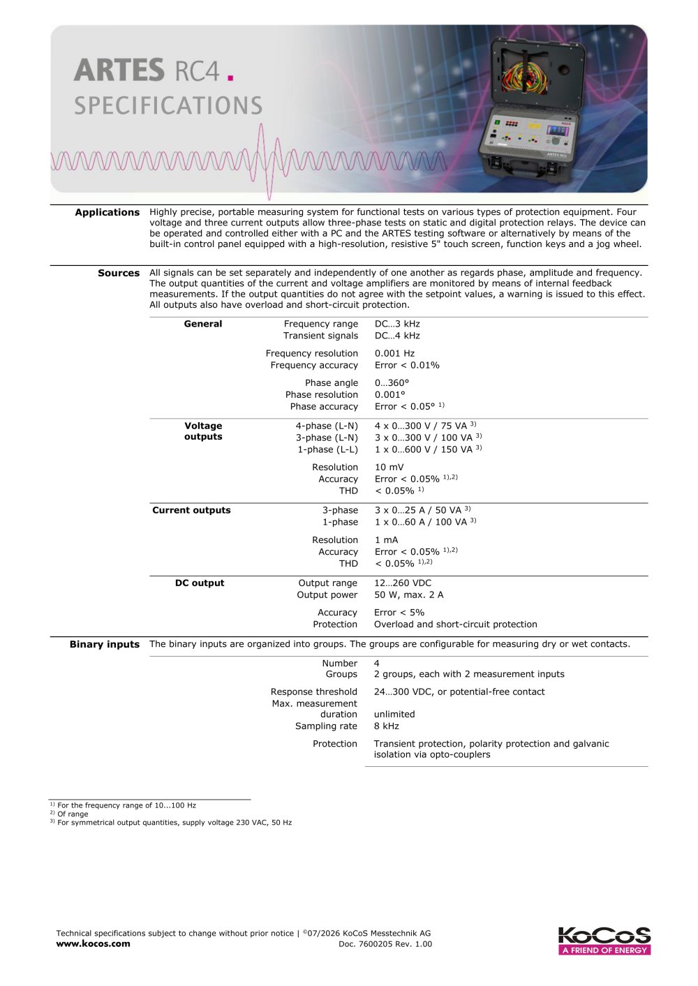 ARTES RC4 Specifications - KoCoS Messtechnik AG