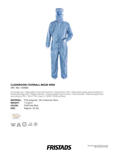 CLEANROOM COVERALL 8R220 XR50