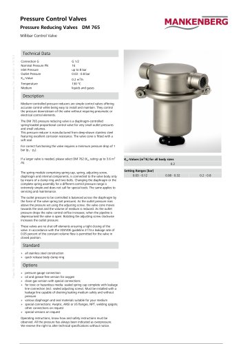 Pressure Reducing Valves DM 765