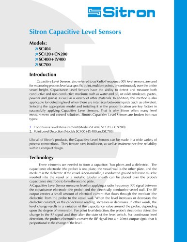 Sitron's Line Of Capacitive Level Sensors and Switches